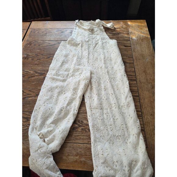 Sezane Brian Embroidered Cotton-Blend White Overall Jumpsuit in cream sz 34/US 2 - Picture 4 of 4